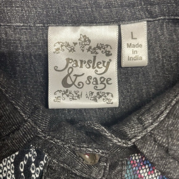 Woman's Parsley & Sage Large Button Down Colorful Rayon Light Weight Aztec Color - Picture 5 of 6